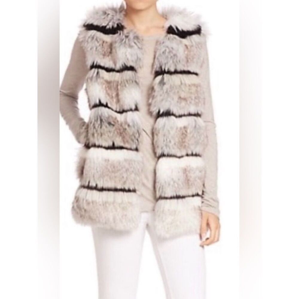Calypso St. Barth Cream and Black Striped Faux Fur Vest $295